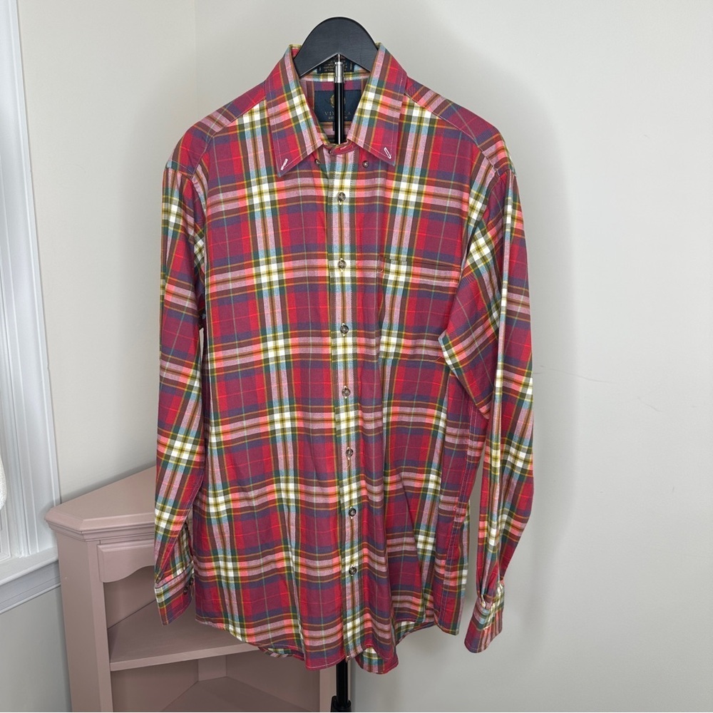 Viyella Men's Red Plaid Long-Sleeve Button-Down Shirt Cotton/Wool Large - Picture 1 of 4